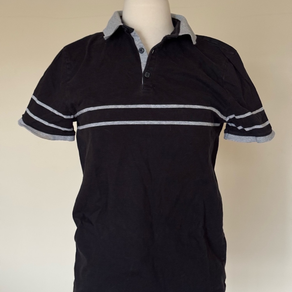 Structure Black Polo with Gray Stripes